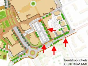 Winstpunten voor de fiets in houtskoolschets Hart van Malden