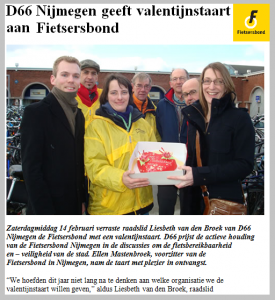 Artikel met foto Valentijnstaart voor Fietsersbond