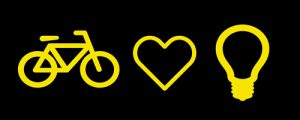 logo met fiets, hartje en lampje
